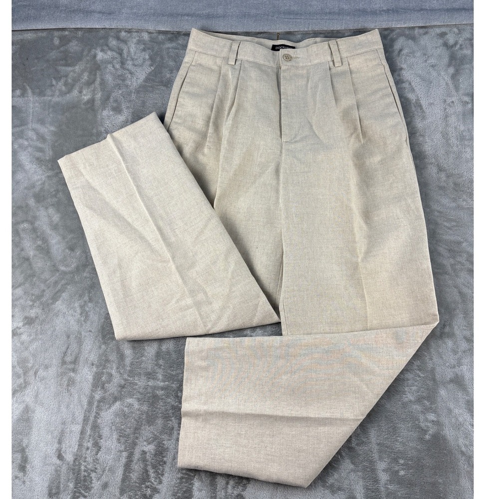 Dockers Linen Pants Mens 31x30 Khakis Beige Pleated Front EUC